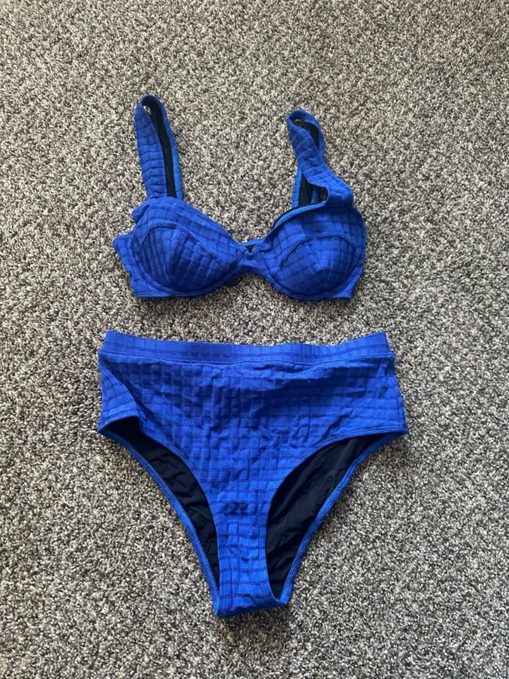 SOLID & STRIPED Electric Blue Textured High-Waist Bikini